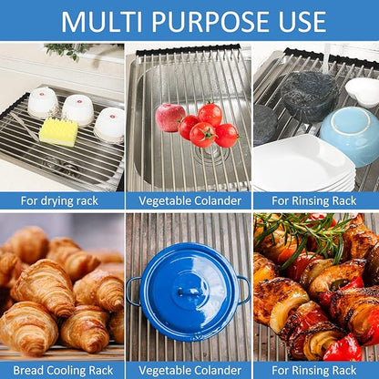 Ahyuan Roll Up Dish Drying Rack Multipurpose Kitchen Dish Rack Roll Over The Sink Dish Drying Rack Portable Rolling Dish Drainer For Kitchen Sink RV Accessories (Black, 17.7''X11.2'')