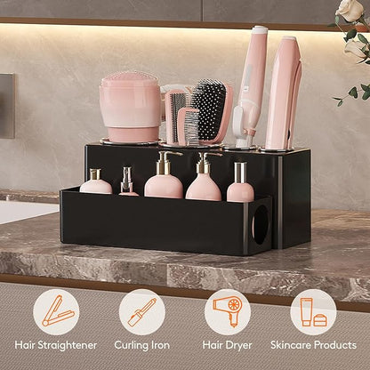 Lifewit Hair Tool Organizer Countertop, Removable Blow Dryer Holder for Bathroom Vanity, Acrylic Hot Tools Organizer Storage for Hair Dryer, Curling Iron, Brush, Straightener, 4 Stainless Cups, Black