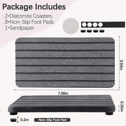 2 PCS Water Absorbent diatomite Coasters, 7.1" x 3.5" Water Absorbing Stone Tray for Sink, Stone Drying mat for Kitchen Counter, Stone soap Tray Used for Hand Soaps & toiletries & Plants