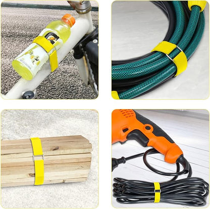 1"x16ft Hook and Loop Straps with 25 Metal Buckles, Adjustable Fastening Cable Straps, Cut-to-Length Cinch Strap, Reusable Nylon Securing Cord Ties for Organizer or Storage, 1 inch Wide,Yellow