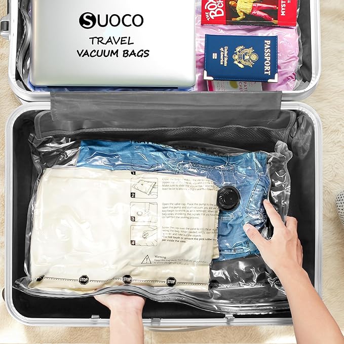 Travel Vacuum Bags for Clothing with Rechargeable Electric Pump, 12 Pack Compression Packing Cubes Organizer Storage for Luggage Suitcase, Space Saver Seal Bags for Vacation Cruise