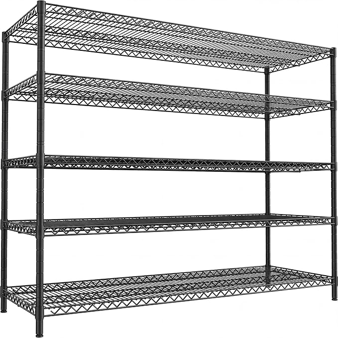 REIBII 55.5" W Storage Shelves 3200LBS Metal Shelving 5 Tier Wire Shelving Unit Garage Shelving Heavy Duty Metal Shelves for Storage Rack Commercial Adjustable Pantry Shelf, 55.5" W X 18''D X 71" H