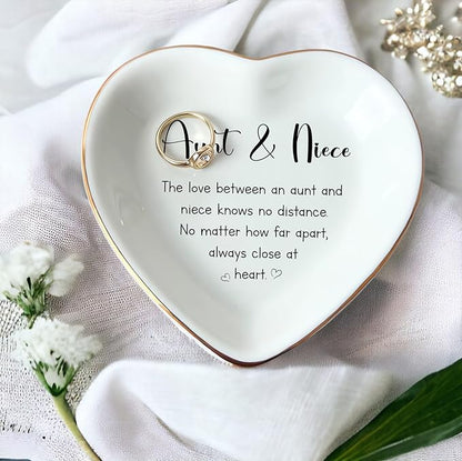 HatafaFurni Gift For Aunt From Niece, Ring Dish For Women Girl, White Ceramic Jewelry Dish, Personalized Trinket Tray, Aunt And Niece, Wedding Gift, Mother's Day Birthday Gift