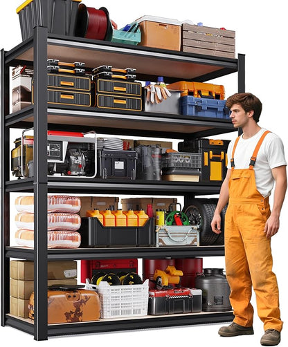 78" H Storage Shelves, 5-Tier Garage Shelving Heavy Duty, Home Storage Rack, Utility Metal Shelf, Adjustable Shelving Unit, for Dorm, Basement, Kitchen,19.7" D x 45.6" W x 78" H, Black