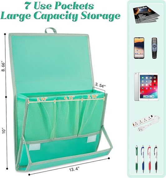 Retyion Bedside Caddy Bedside Storage Organizer Bedside Organizer with Power Strip Holder and 2 Adjustable Straps for Home Bunk Bed College Dorm Sofa (Green)