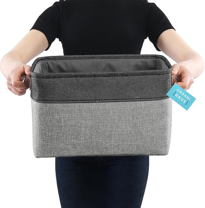 OrganiHaus Large Fabric Storage Baskets for Shelves 3 Pack, 15x11in Closet Storage Bins for Shelves, Canvas Baskets for Organizing, Linen Closet Organizers, Cloth Basket, Gray/Black