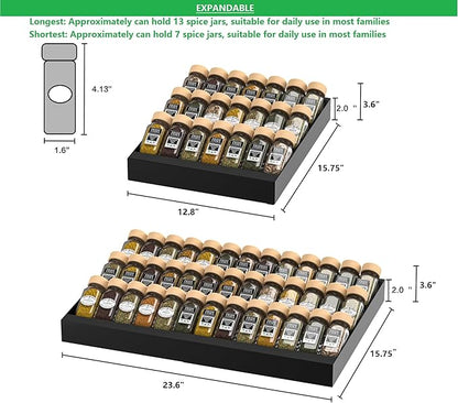 Wobmmi Expandable Metal Spice Drawer Organizer,3-Tier Slanted Seasoning Jars Tray for Kitchen Cabinet Drawers Insert/Countertop (Jars not included)-3Tier,2packs/Black