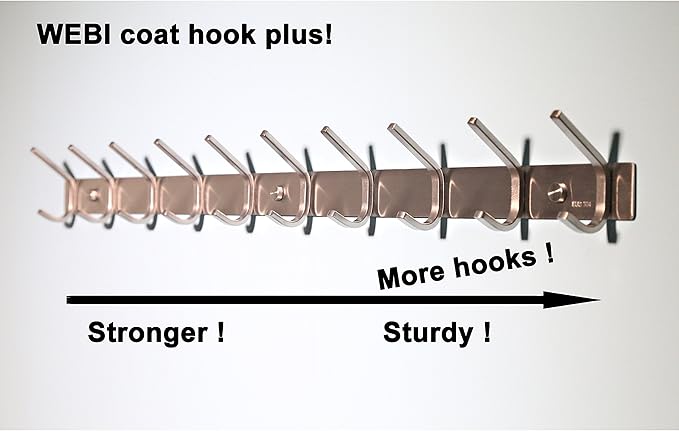 WEBI Coat Rack Wall Mount,10 Coat Hooks for Hanging Coats,30 Inch Stainless Steel 304 Coat Hanger Wall Mounted Hook Rack Rail for Clothes,Jacket,Brushed Nickel