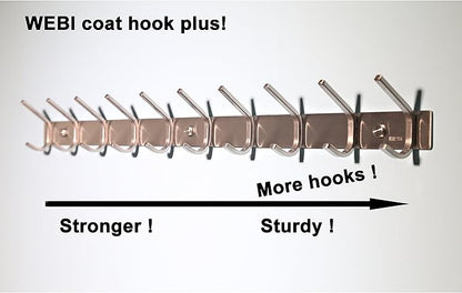 WEBI Coat Rack Wall Mount,10 Coat Hooks for Hanging Coats,30 Inch Stainless Steel 304 Coat Hanger Wall Mounted Hook Rack Rail for Clothes,Jacket,Brushed Nickel