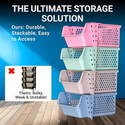 Skywin TidyFriend Stackable Storage Bins for Pantry, 4 Pack Stackable Bins For Organizing Food, Kitchen, and Bathroom Essentials (Multi)