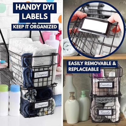 Granrosi Stackable Large Wire Baskets for Organizing — Set of 2 Snack & Chips Organizer for Pantry; Wire Storage Baskets with Handles; Large Bronze Chip Storage for Pantry