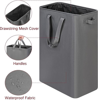 efluky Slim Laundry Basket, Narrow Laundry Hamper with Handles, Collapsible Dirty Clothes Hamper, Tall Laundry Bin for Laundry Room, Dorm and Bedroom, 19.8 Gallon (75L) Grey (Pack of 2)