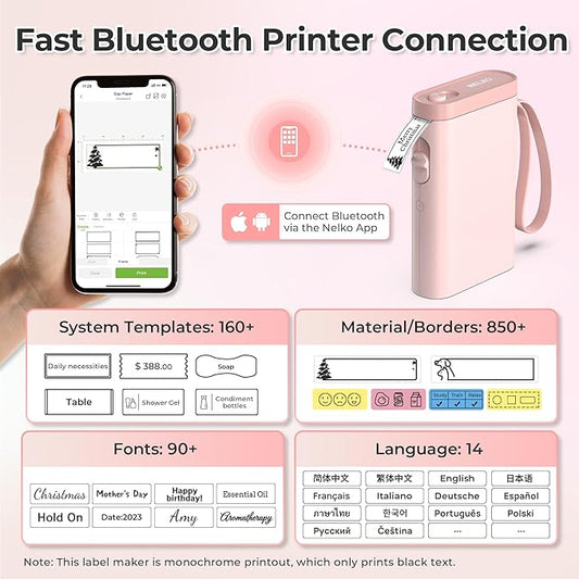 Nelko Label Maker Machine with Tape, P21 Bluetooth Label Printer with 3 Tapes & Case, Wireless Mini Label Makers with Multiple Templates Icon Font Custom for School Office Home, Pink