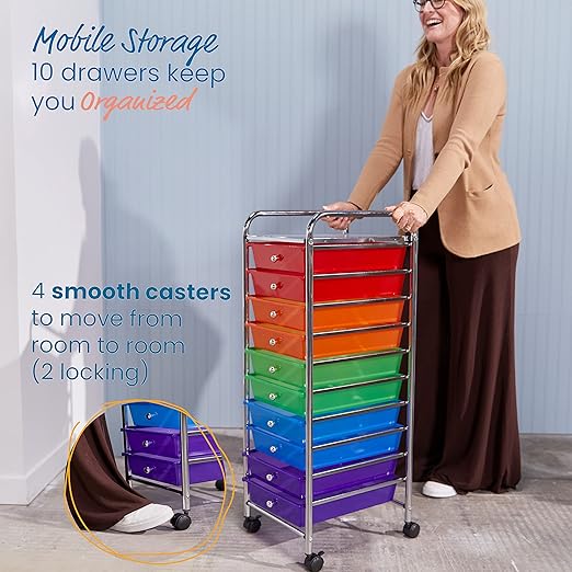 ECR4Kids 10-Drawer Everyday Mobile Organizer, Storage Cart, Assorted