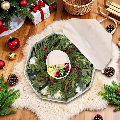 2 Pack Wreath Storage Christmas Garlands Bag with Interior Pockets Large Xmas Container Box for Holiday Decorations Case with Zipper Handles Window Labeling Card Slot 24" Houndstooth