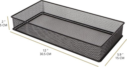 Annova Mesh Stackable Drawer Cabinet and Shelf Organizer Bins Storage Basket School Office Supply Holder Tray- Set of 2 (Black, 6x12x2 Inch)