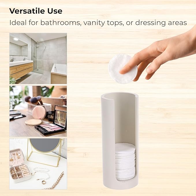 EVIDECO French Home Goods Minimalist Beige Cotton Pad Holder - Bathroom Vanity Organizer for Makeup Rounds - Japandi Collection