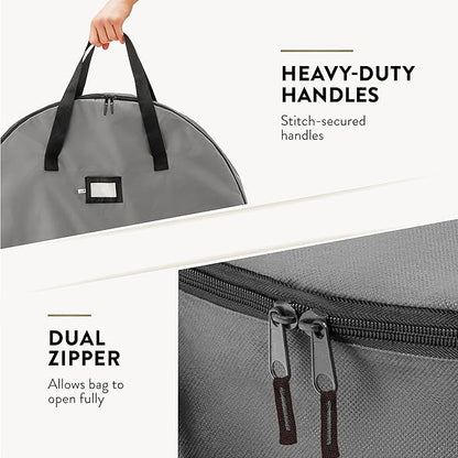 ZOBER 2 Pack Oxford Christmas Wreath Storage Container 24 Inch - Wreath Bag for Artificial Wreaths Box - Waterproof Fabric, Dual Zippered Wreaths Storage Bag With Strong Durable Handles - Gray