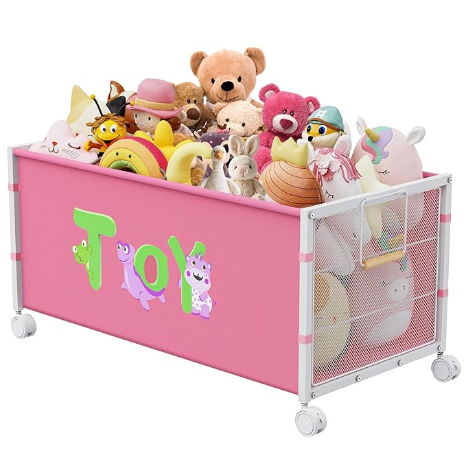 120L Kids Extra Large Toy Box with Wheels & Handle, 33.1” x 16.5” x 14.6” Big Toy Chest for Boys Girls, Toy Storage Organizer for Living Room Area, Playroom(Pink, 1PC)