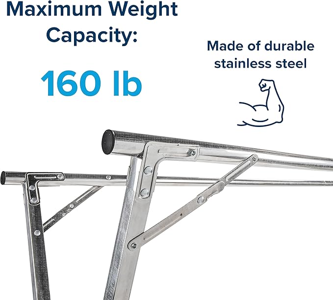 Camco Portable Clothes Drying Rack | Features 3 Horizontal Drying Rods | Extend from 60-inches to 95-inches Long to Provide Plenty of Drying Space | Light Weight Stainless Steel (51339)