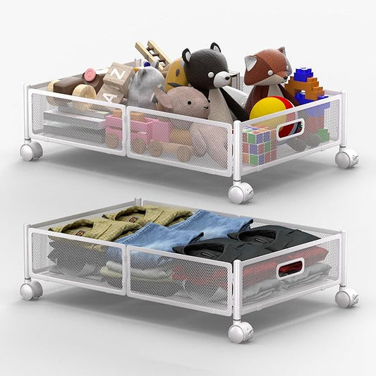 YEEBONIX Under Bed Organizer, Storage Bins Under Bed, 60L Underbed Storage Bins for Bedroom Clothes Shoes Blankets (White, 2 Pack)