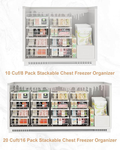 UMDONX 4 Pack Expandable Freezer Organizer Bins Large Freezer organizer Bins Stackable 11.4" Expand to 17.9", Fit 10 to 20 Cu.FT Black