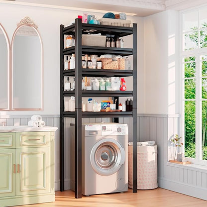 Over Washer and Dryer Shelves, 5 Tier Adjustable Metal Laundry Room Shelf, Sturdy and Spacious Organizer for Laundry Detergent, Supplies & More, 36''W*13''D*77.44''H, Black