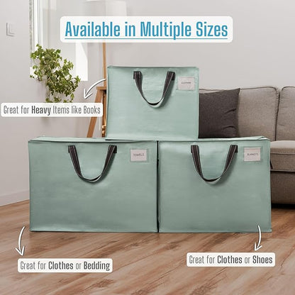 VENO 4 Pack Moving Bags, Christmas Storage Containers, Storage Totes, Zipper On Top, Sturdy, Storage Bags for Camping, Clothes, Bedding, Comforters, Pillows (13 Gallon Light Green, 4 Pack)