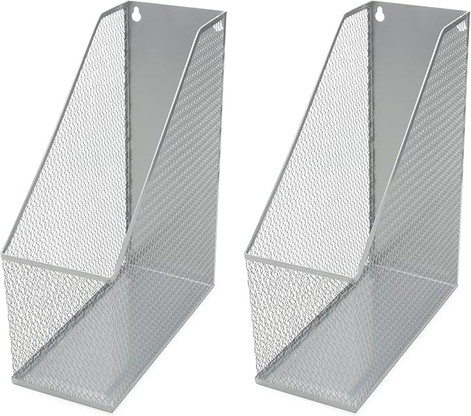 YBM HOME Mesh Steel Deluxe Magazine Rack, Extra Wide, Magazine File Holder 2258-2 (2, Silver)