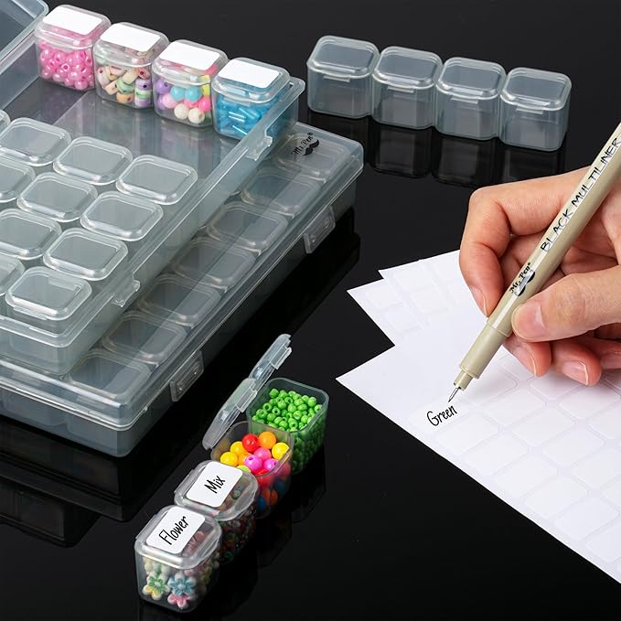 Mr. Pen-Bead Storage Containers, 28 Grids, 2 Pack, Grey, 160pcs Label Stickers, Bead Organizer, Craft Organizers and Storage, Containers for Organizing, Box (NIWL056M311)