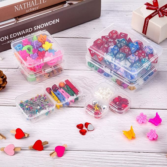 24 Packs Small Clear Plastic Beads Storage Containers Box with Hinged Lid for Storage of Small Items, Crafts, Jewelry, Hardware(2.12 x 2.12 x 0.79 Inches)