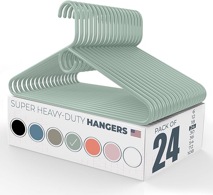 Neaties Super Heavy Duty Clothes Hangers 20 Pack (24 Count) – Made in The USA - 10lb Capacity, Thick Plastic Hangers for Pants, Coats, Jackets, Jeans and Adult Clothing – Mint