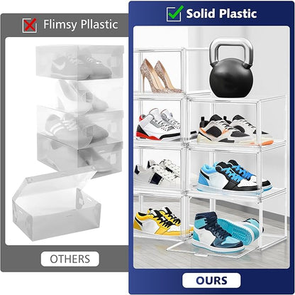 EZJOB 2 Pack Acrylic Clear Shoe Storage Boxes Size 12, Transparent Display Case for Sneaker Collections, Baseball Caps, Hat Organizer Dust-free Shoe Cubbies Stackable Sneaker Boxes