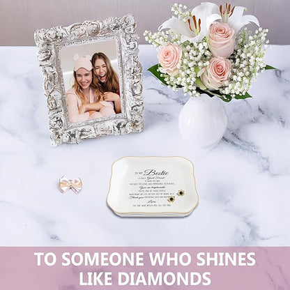 Bestie Gifts for Women Friendship, Jewelry Dish Trinket Tray, Gifts for Friends Female, Friend Gifts for Women Birthday, BFF Soul Sister Work Bestie Gifts for Thanksgiving Gifts (White-bestie2)