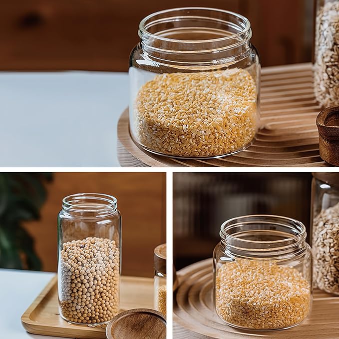3 Pack 50 fl oz/1500 ml Clear Glass Storage Canister with Airtight Wooden Screw On Lid, Large Tall Decorative Glass Container Jar Set for Coffee, Nut, Tea, Candy, Cookie, Cereal, Sugar, Flour