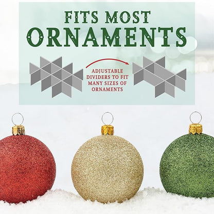 HOLDN’ STORAGE Christmas Ornament Storage Box with Dividers, Stores Ornaments up to 96 of 3 Inch Large Christmas Ball Storage Containers with 4 Trays - Green
