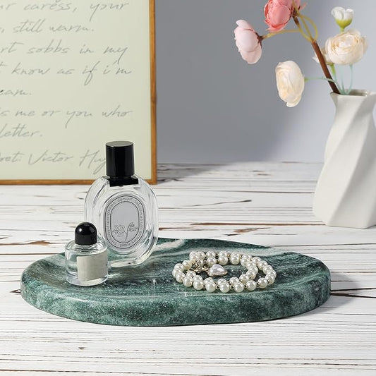 BCS Marble Jewelry Tray Trinket Dish, Decorative Cloud Vanity Key Tray for Women, Perfume Ring Holder Dish for Ring Earring, Cute Jewelry Plate Bowl Aesthetic Room Decor（Green）