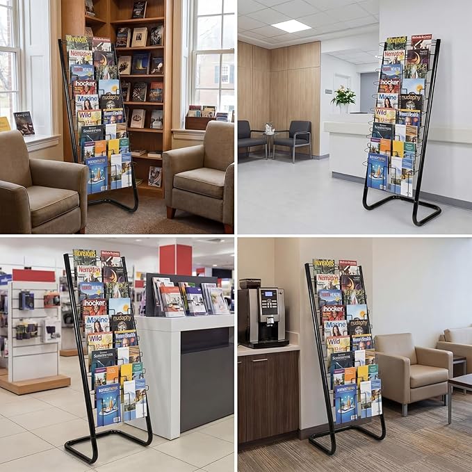 Zonon 57" Magazine Rack Floor Holder 18 Pockets Tiered Display Holder Floor Standing Brochure Display Stand for Books Newspaper Catalogs Libraries Retail Stores Shop Exhibitions Office
