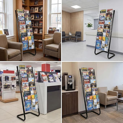 Zonon 57" Magazine Rack Floor Holder 18 Pockets Tiered Display Holder Floor Standing Brochure Display Stand for Books Newspaper Catalogs Libraries Retail Stores Shop Exhibitions Office