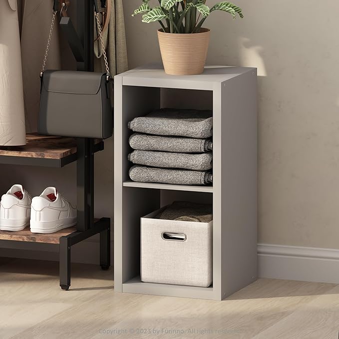 Furinno Cubic Closet Organizers and Storage, 2-Cube Closet Organizer, Open Shelf Closet Storage, Extra Thick Frame for Wardrobe, Bedroom, Living Room, Light Grey