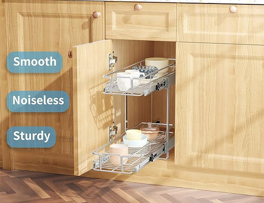 LOVMOR Individual Pull Out Cabinet Organizer, 2 Tier Slide Out Cabinet Drawers, Pots and Pans Organizer and Storage Pantry Shelf for Kitchen (5½" W x 21½" D)