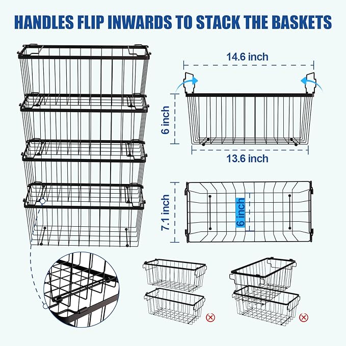 Stnopw 4Pcs Freezer Organizer Bins,Stackable Freezer Storage Containers,Deep Freezer Organizer Bins Effectively Classify Food,Foldable Side Handles freezer organizer bins for Extra Storage Space