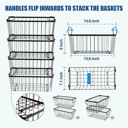 Stnopw 4Pcs Freezer Organizer Bins,Stackable Freezer Storage Containers,Deep Freezer Organizer Bins Effectively Classify Food,Foldable Side Handles freezer organizer bins for Extra Storage Space