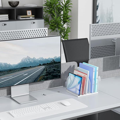 gianotter Desktop File Organizer, Desk Organizer with 5 Compartments, Paper Organizer for Desk, Workspace Organizers for Office Supplies (White)