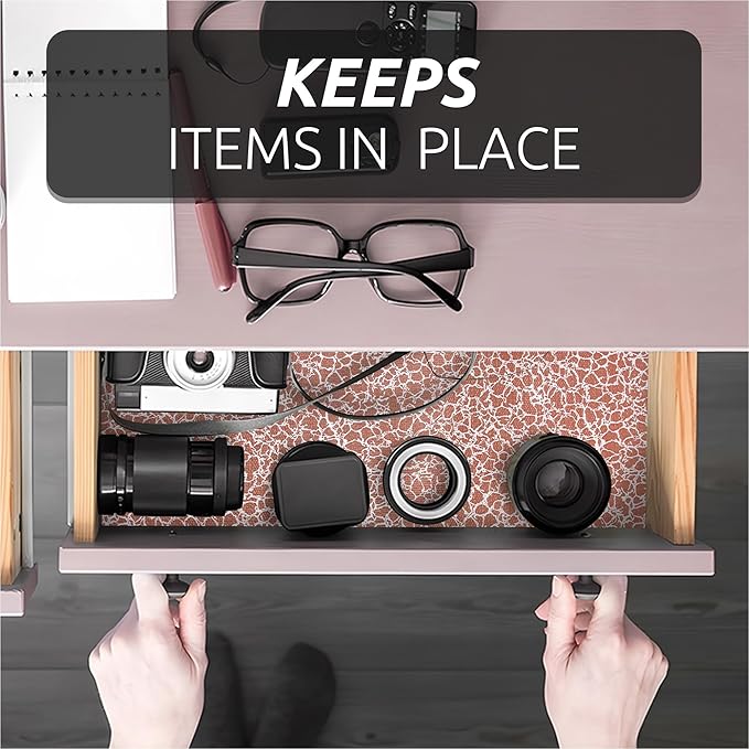 FIFTY FEET 12X120 Inch Shelf Liner with Scissor & Tape Measure for Kitchen Cabinets, PVC Drawer Liner for Dresser Non-Slip Bathroom, Non-Adhesive Cabinet Liner Washable (Brown Crack)