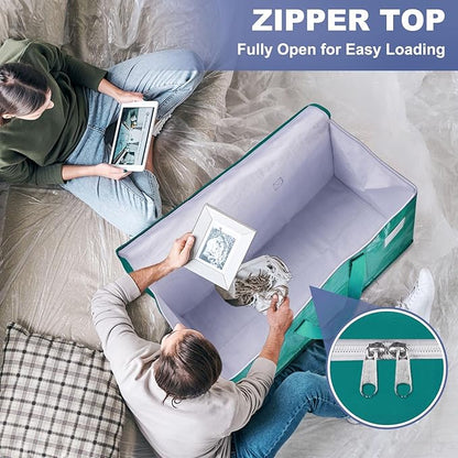 StorageRight Moving Bags-Heavy Duty Moving Boxes, Storage Totes with Zipper, Reinforced Handles and Tag Pocket-Collapsible Moving Supplies for moving, Storage and Travel 93L(Green-4 Pack)