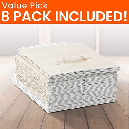 Criusia Storage Cubes - 11 Inch Heavy Duty Fabric Storage Bins for Shelves Closet Cube Organizer - 8 Pack Collapsible Cube Storage Bins Baskets for Clothes Blankets Toys - Nursery Organization (Beige)