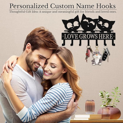Personalized Metal Key Rack Hooks, Key Holder Wall Mounted Key Hooks, Cat Theme Wall Decoration Hooks, Key Hanger Organizer for Living Room, Entryway, Bathroom, Office Decor