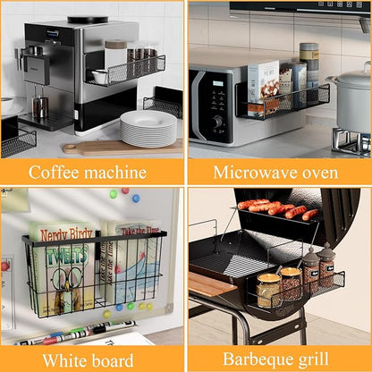 6 Pack Magnetic Shelves for Washing Machine, Magnetic Spice Rack Organizer for Refrigerator, Magnetic Shelf with Hanger Organizer, Metal Magnetic Basket, Laundry Organization and Storage, Black
