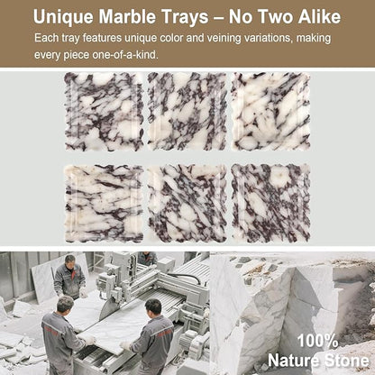 Natural Marble Vanity Tray - Moujings Genuine Marble Perfume Tray for Bathroom Decor, Stone Bathroom Vanity Organizer Tray for Kitchen Counter, Candles, Jewelry, Coffee, Makeup, Key